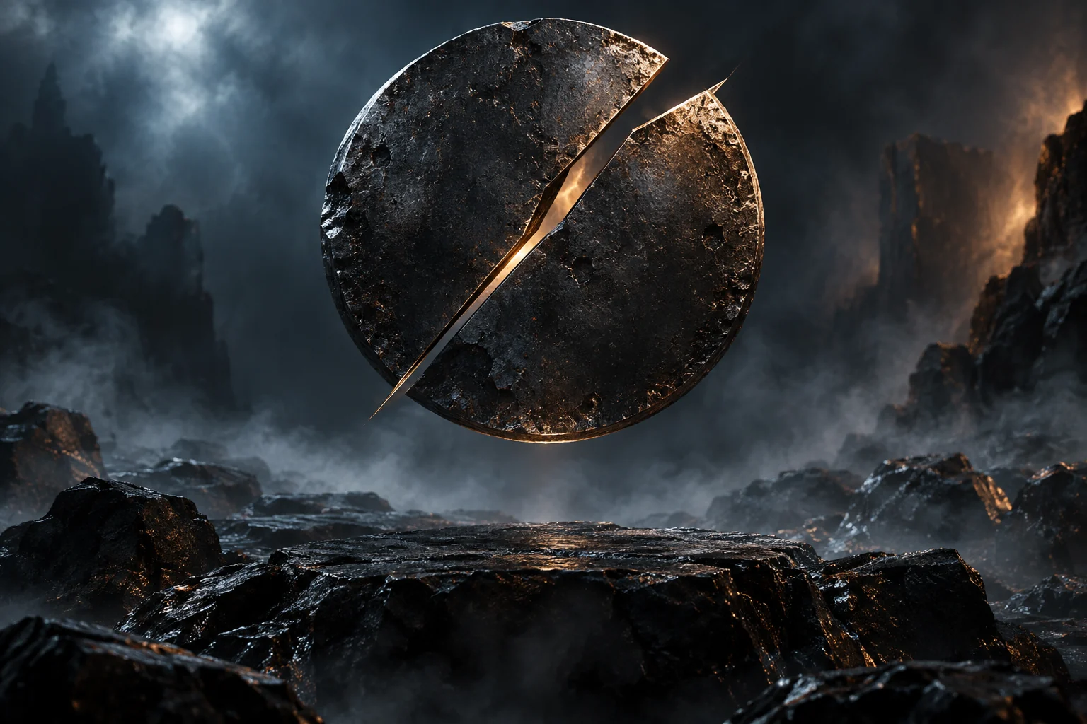 Abstract Valgard Online concept cover made of dark metal, stone and light